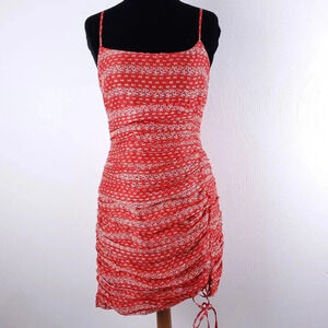 The East Order Liliana Orange Red Floral Ruched Mini Dress New Nwt